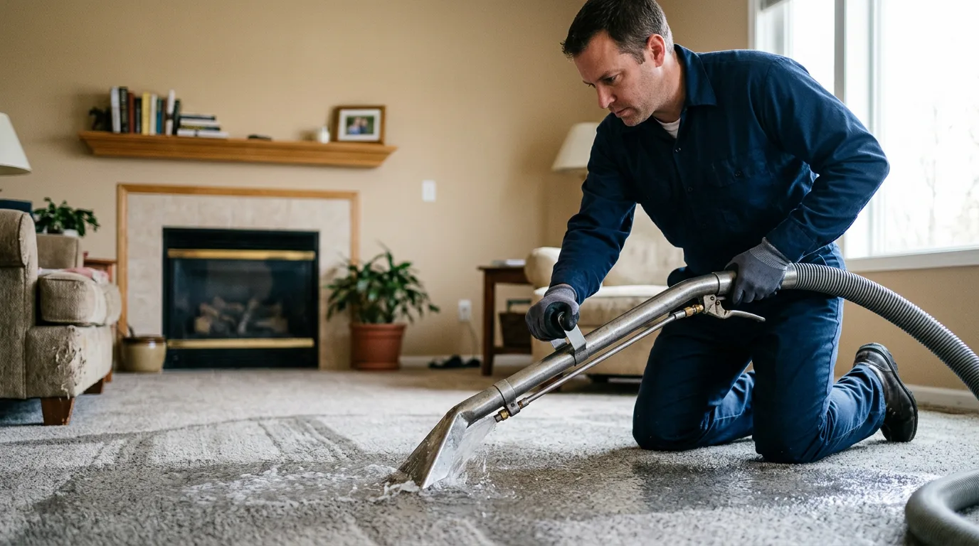Water damage restoration technician working near Cornell, MI